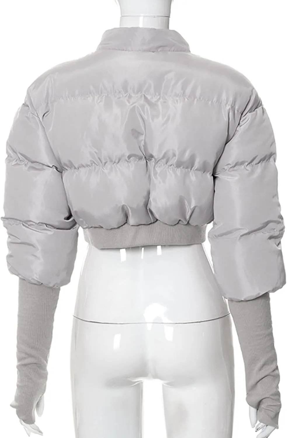 PEHMEA Women's Cropped Puffer Jacket Winter Short Padded Quilted Down Coat with Gloves
