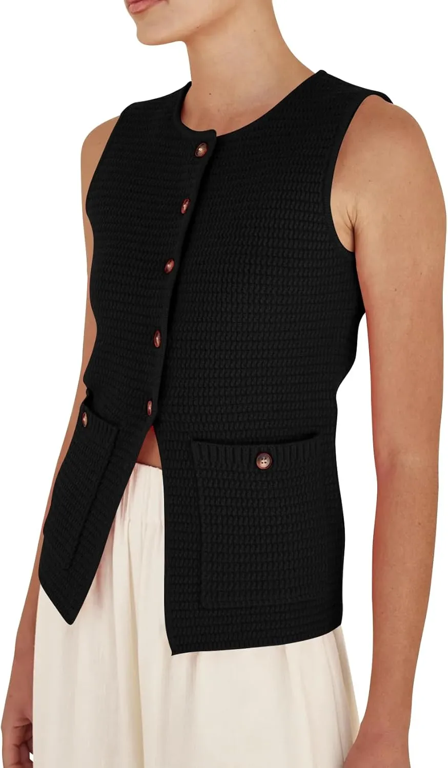 PEHMEA Women's Sweater Vest Sleeveless Button Down Spring Summer Tank Tops Trendy Cardigan Sweater Vests with Pockets