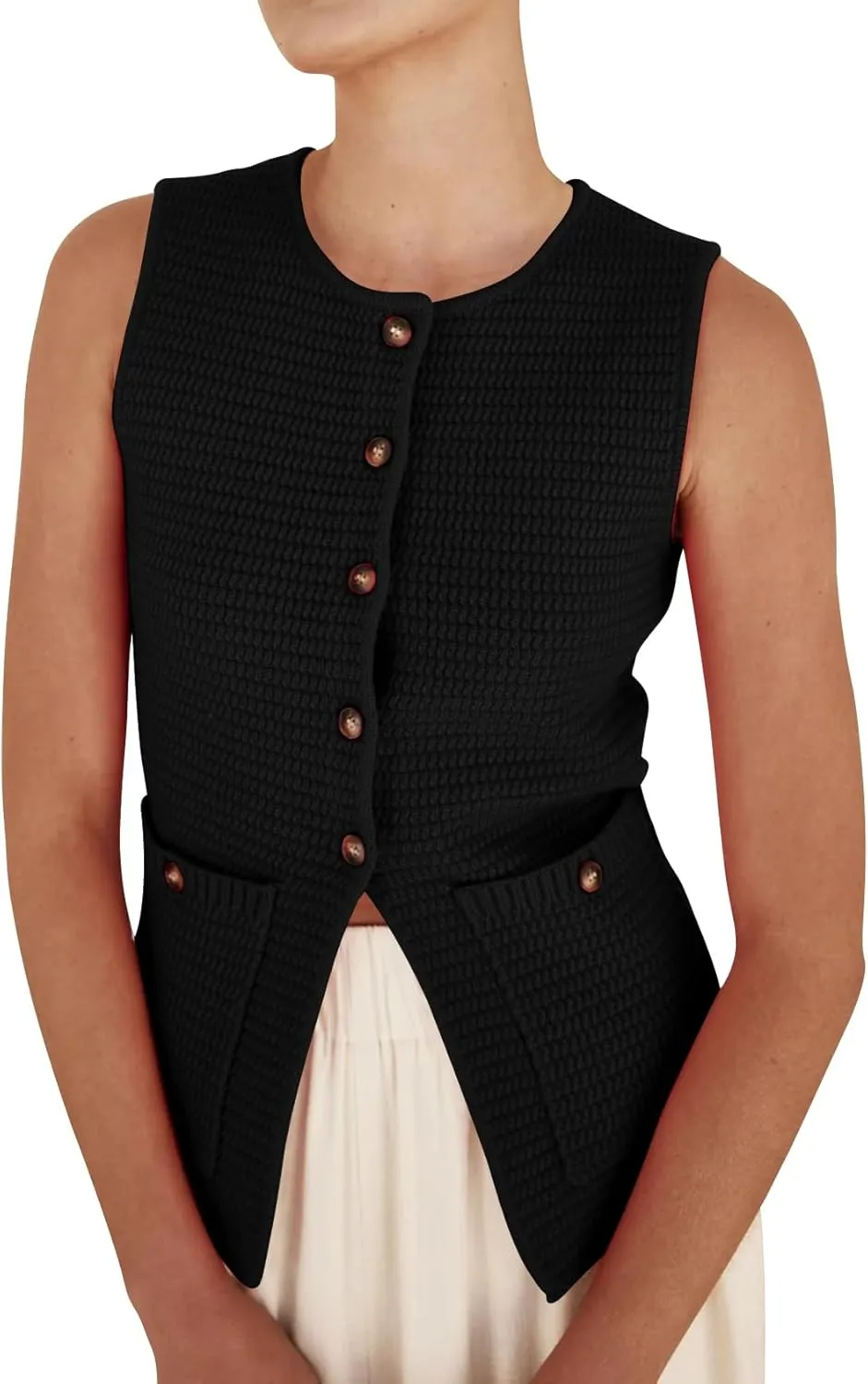 PEHMEA Women's Sweater Vest Sleeveless Button Down Spring Summer Tank Tops Trendy Cardigan Sweater Vests with Pockets