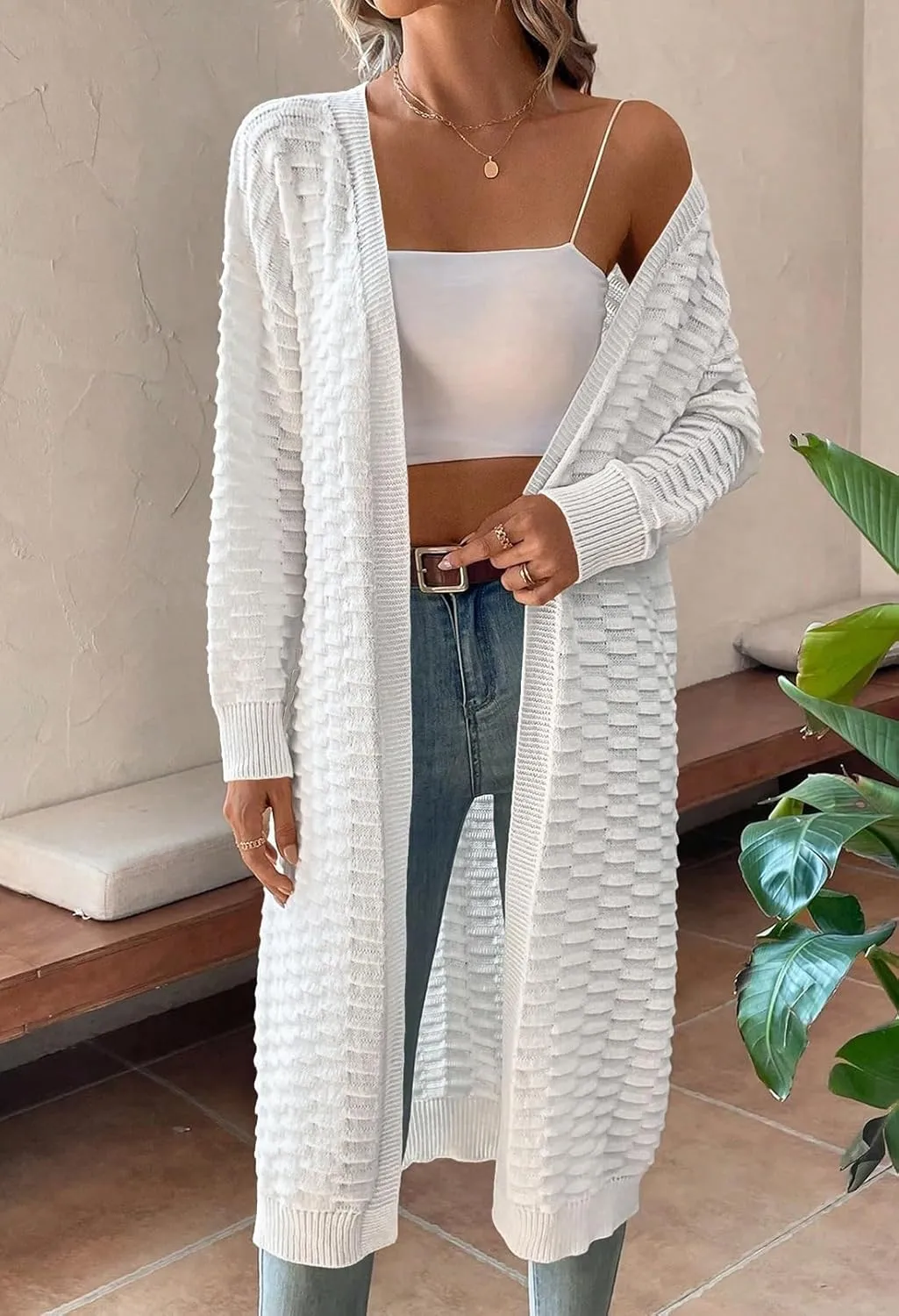 Pink Queen Women's Lightweight Long Cardigan Sweaters Casual Long Sleeve Open Front Drop Shoulder Oversized Fall Knitwear