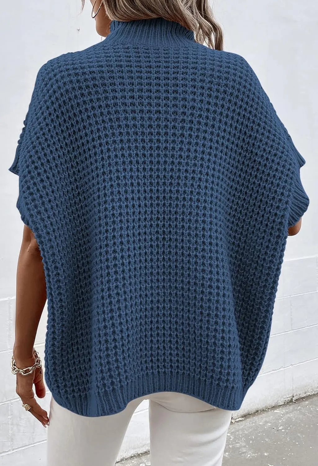 Pink Queen Women's Mock Neck Batwing Short Sleeve Loose Oversized Knit Pullover Sweater Jumper Tops
