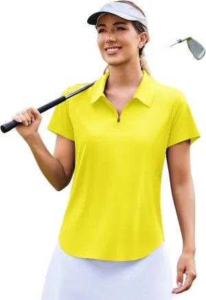 PINSPARK Womens Golf Shirt Zip Up Polo UPF 50  Sun Protection Collared Shirts Quick Dry Short Sleeve Tennis Athletic Top