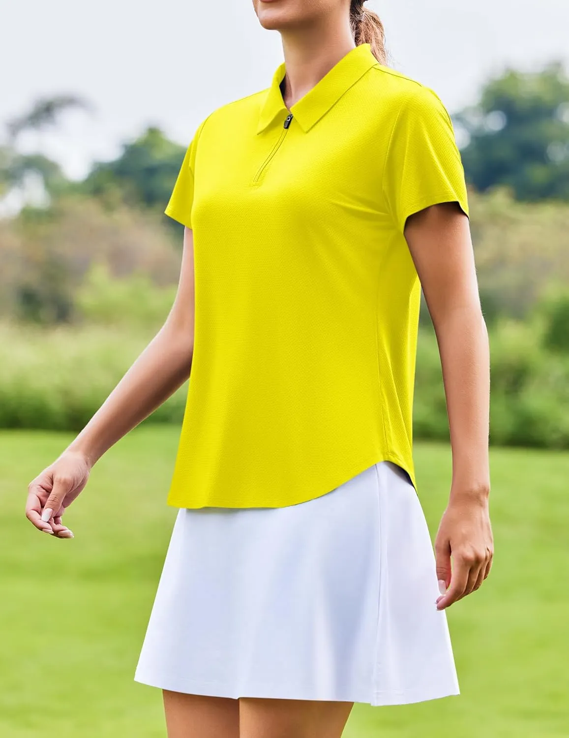 PINSPARK Womens Golf Shirt Zip Up Polo UPF 50  Sun Protection Collared Shirts Quick Dry Short Sleeve Tennis Athletic Top