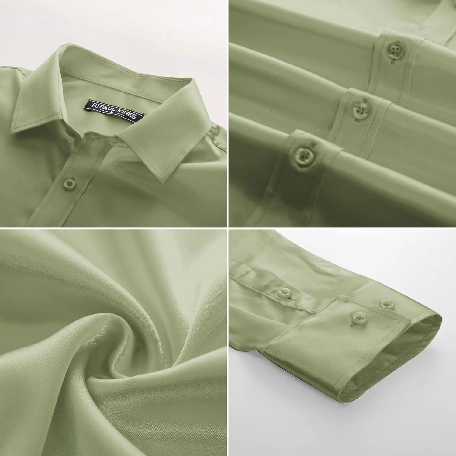 PJ PAUL JONES Men's Shiny Satin Dress Shirts Long Sleeve Button Down Silk Shirt with Bow Tie