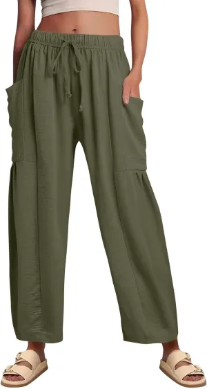 Plus Size Womens Wide Leg Pants High Waisted Casual Boho Pants Loose Flowy Palazzo Summer Beach Vacation Trousers