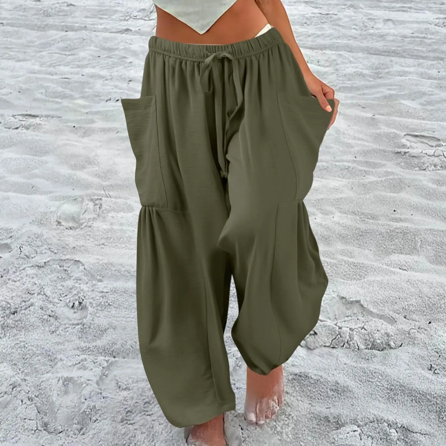 Plus Size Womens Wide Leg Pants High Waisted Casual Boho Pants Loose Flowy Palazzo Summer Beach Vacation Trousers