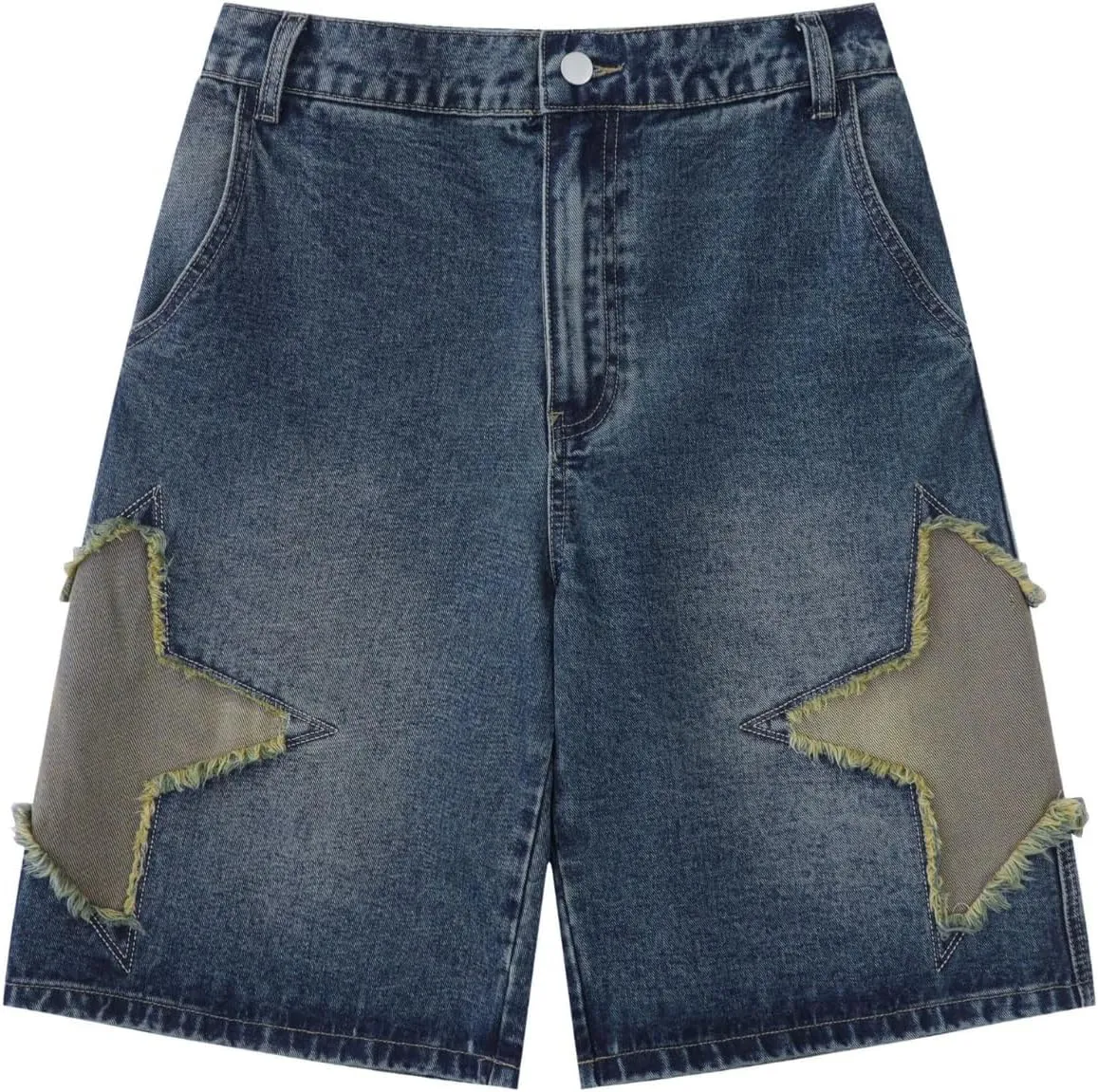 POHADON Y2K Blue Denim Shorts Summer Casual Loose Straight Leg Unisex Baggy Jeans Shorts Jorts Grunge Harajuku Streetwear