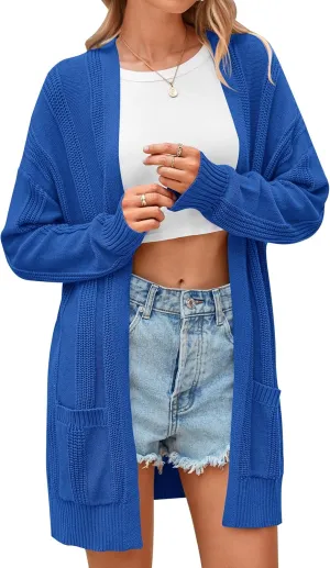 PRETTYGARDEN Women's Fall Loose Open Front Cardigan Long Sleeve Cable Knit Sweaters Lightweight Outwear with Pockets