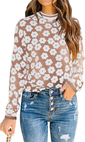 PRETTYGARDEN Women's Knit Floral Print Sweater Crewneck Long Sleeve Lightweight Pullover Sweatshirt