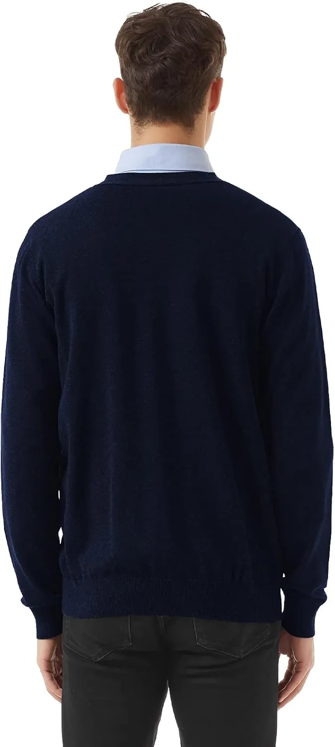 QUALFORT Men's 100% Cotton Cardigan Sweater Casual V-Neck Button Down Knitted Outerwear with Pockets