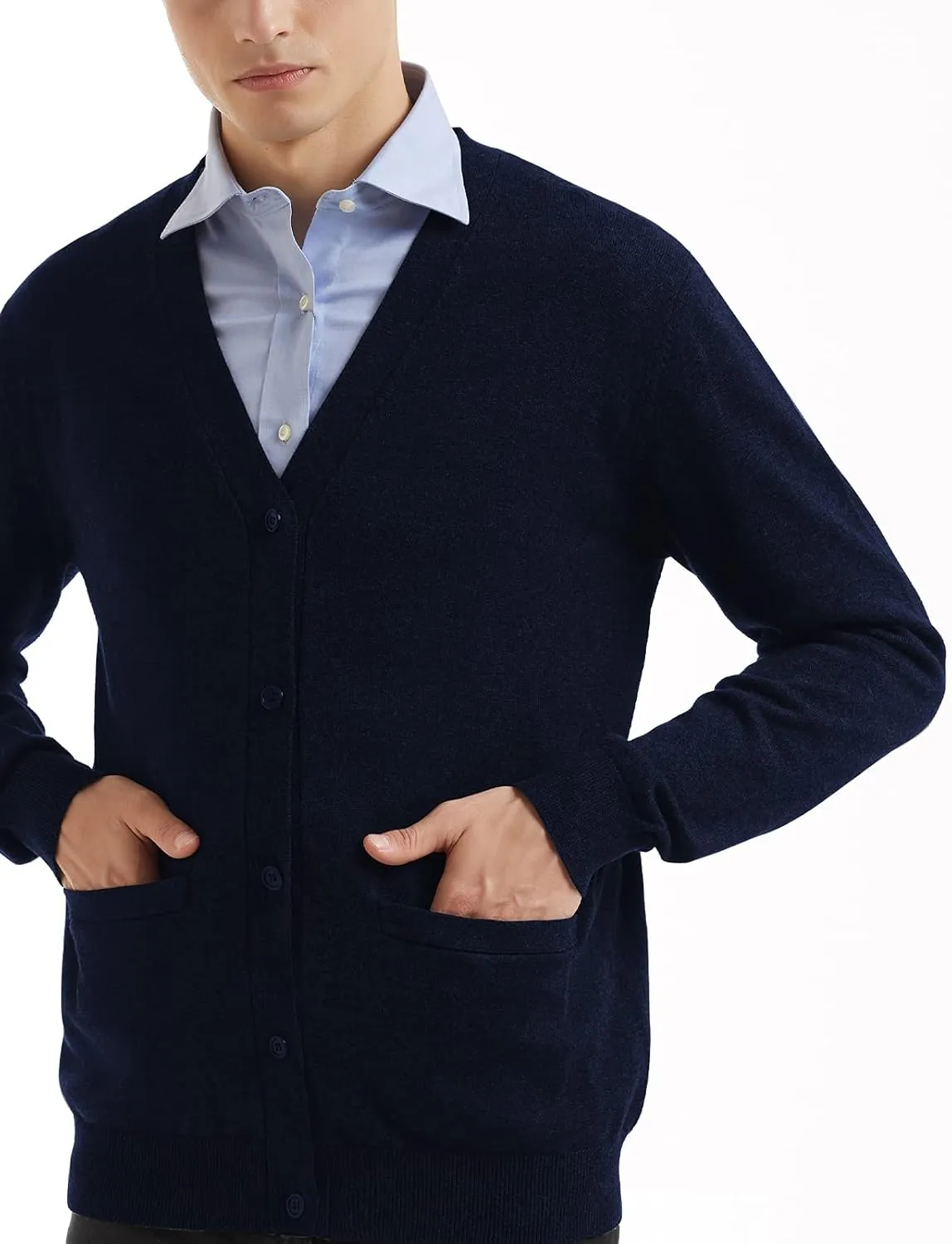 QUALFORT Men's 100% Cotton Cardigan Sweater Casual V-Neck Button Down Knitted Outerwear with Pockets