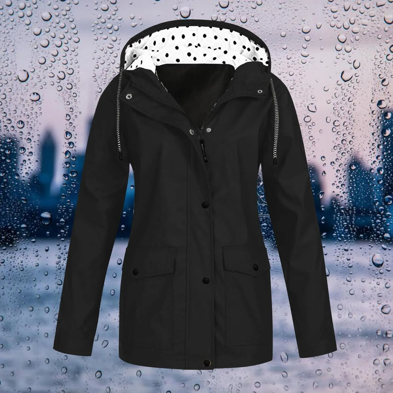 Rain Jacket for Women Long Sleeve Waterproof Lightweight Jackets Hooded Windbreaker Plus Size Active Outdoor Hiking Coats