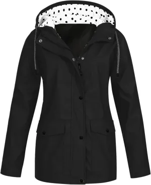 Rain Jacket for Women Long Sleeve Waterproof Lightweight Jackets Hooded Windbreaker Plus Size Active Outdoor Hiking Coats