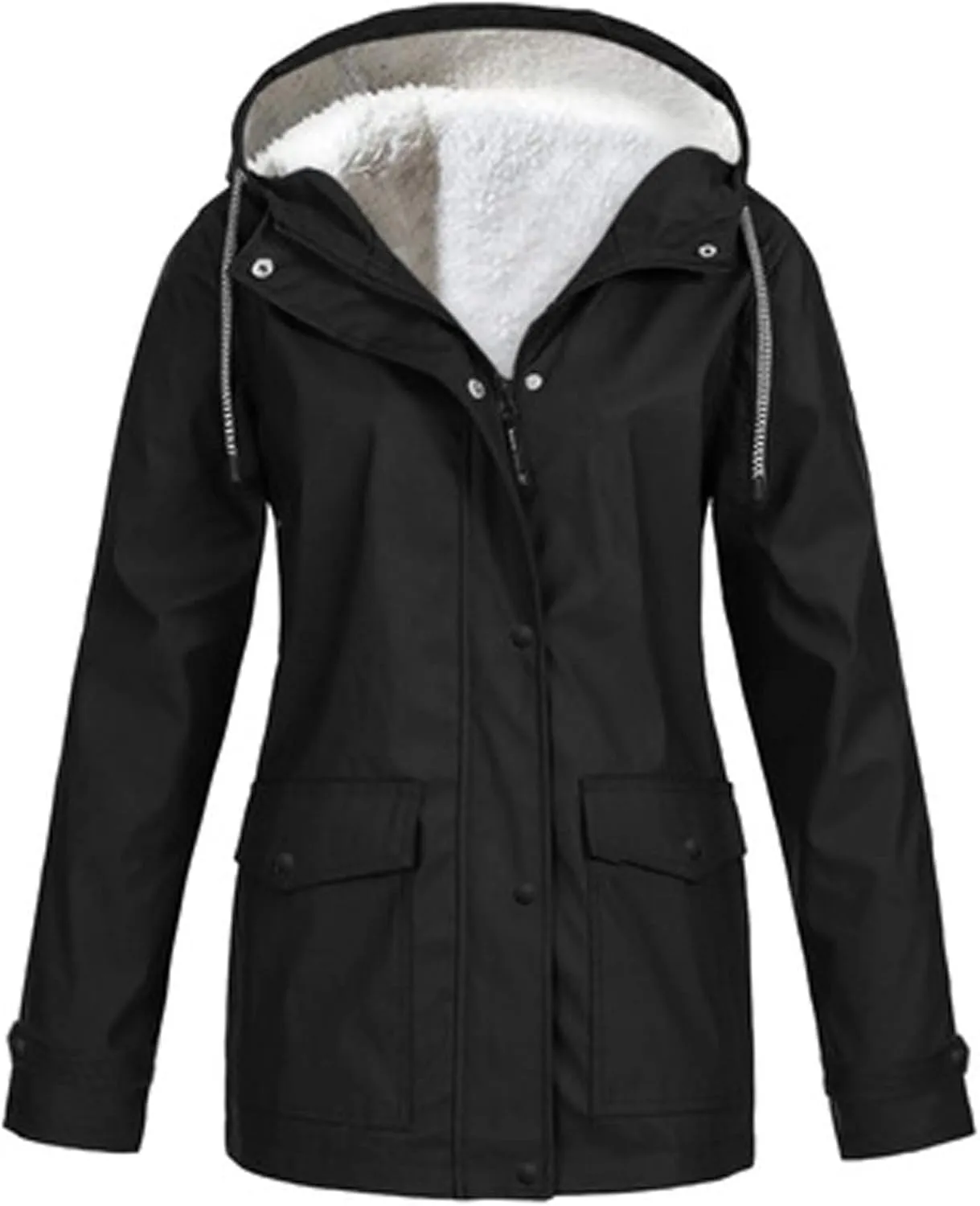 Rain Jacket for Women Waterproof Fleece Lined Fall Winter Coats Hooded Softshell Warm Windbreaker Trench Coat