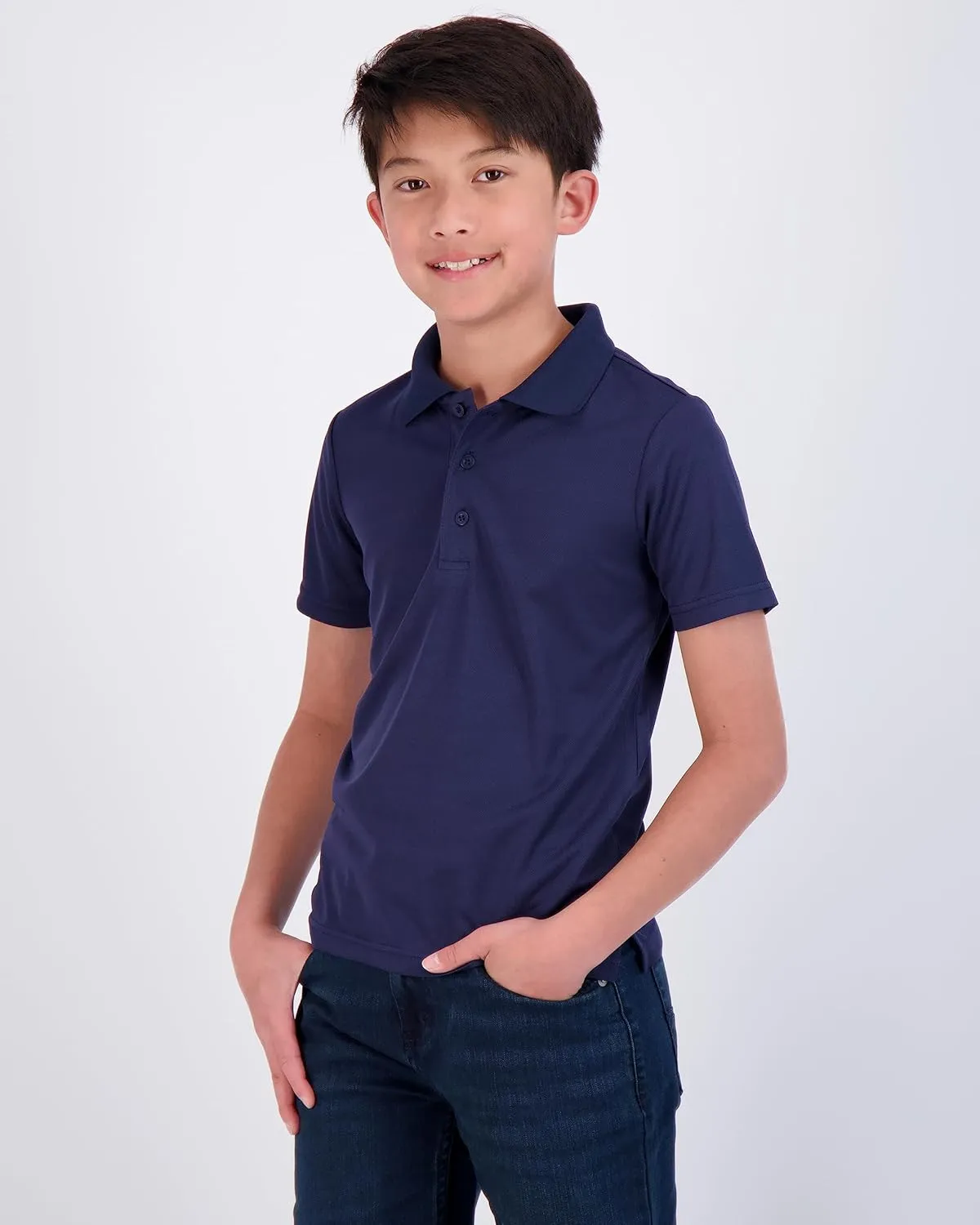 Real Essentials 3 Pack: Boy's Short Sleeve Polo Shirt - School Uniform Active Performance Golf (Ages 4-16)