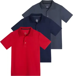 Real Essentials 3 Pack: Boy's Short Sleeve Polo Shirt - School Uniform Active Performance Golf (Ages 4-16)