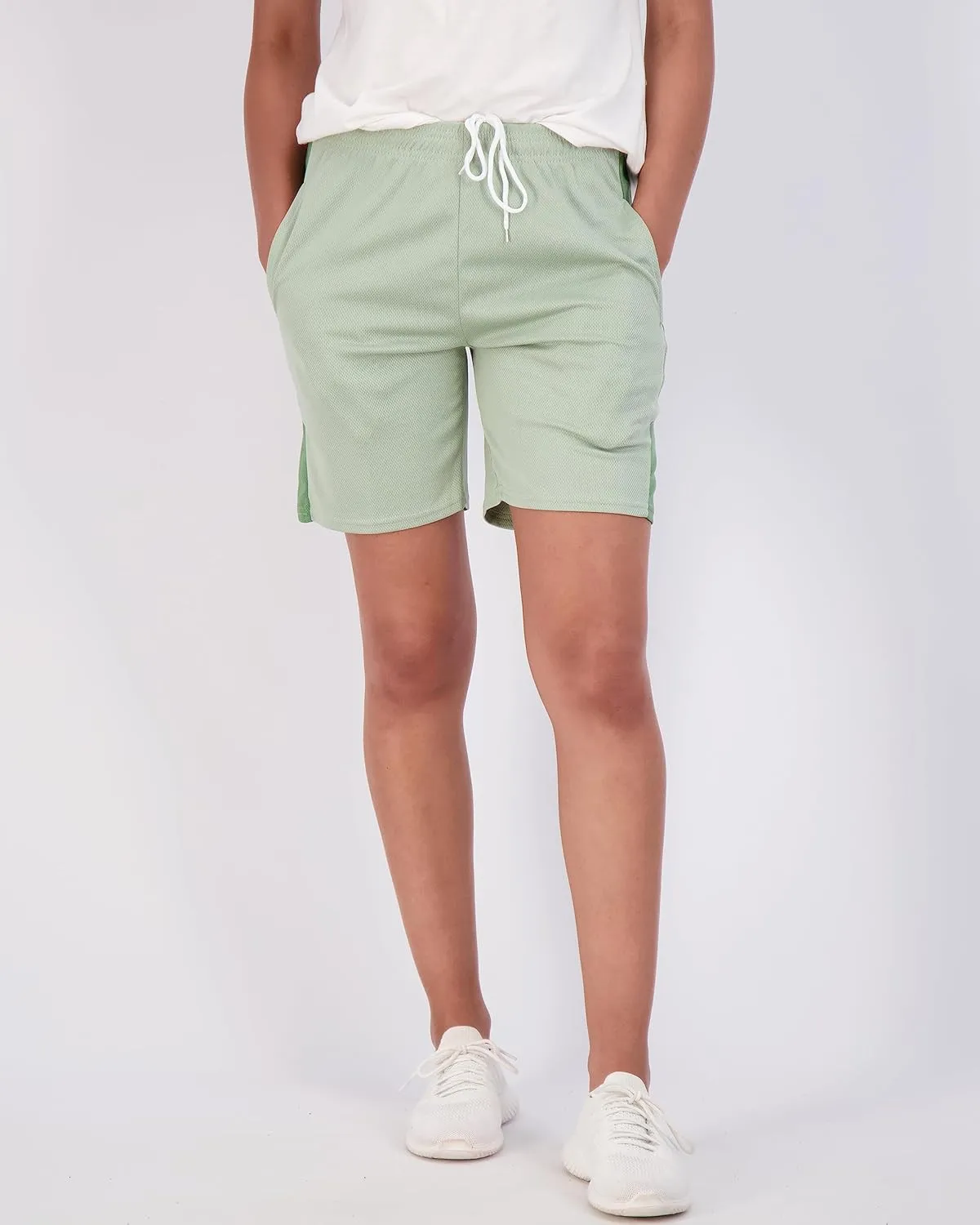 Real Essentials 4-Pack: Women's 7" Mesh Quick-Dry Bermuda Active Athletic Long Shorts with Pockets (Available in Plus Size)