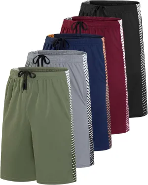 Real Essentials 5 Pack: Men's Mesh Athletic Basketball Shorts Quick Dry Activewear with Pockets