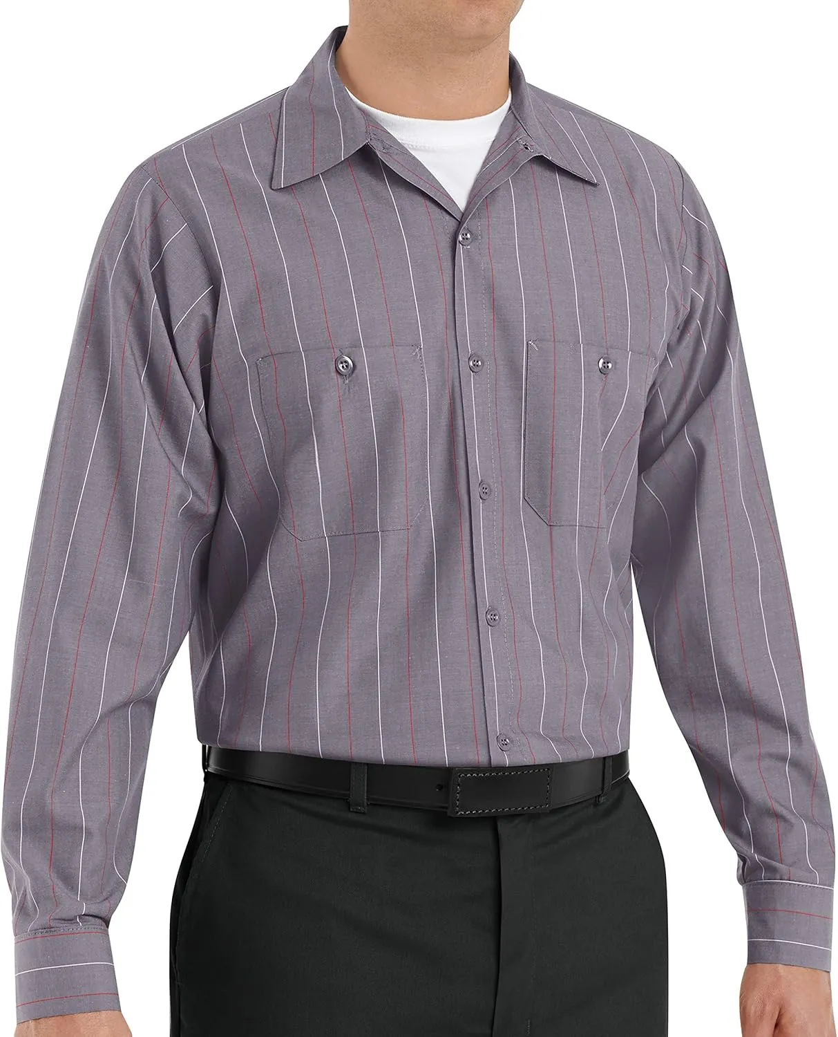 Red Kap Men's Long Sleeve Industrial Stripe Work Shirt