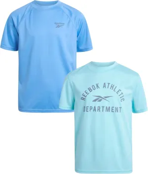 Reebok Boys Swim Shirt - 2 Pack Short Sleeve Rash Guard for Boys UPF 50  Quick Dry Kids Swimwear Sun Shirt for Summer