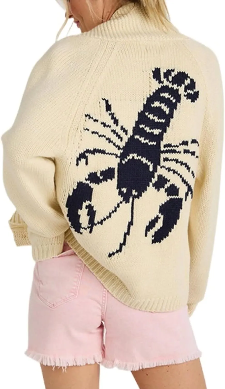 RICHTRUE Women's Graphic Lobster Sweater Vintage Oversized Cardigan Y2K Button Down Sweater Cardigan Women Fall Sweaters
