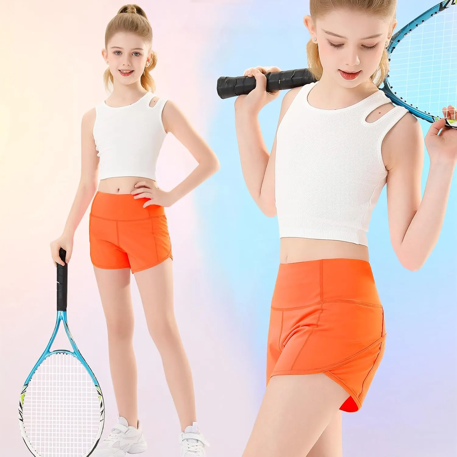 RISSCAN Girls Athletic Running Shorts Teen Girls with Back Zip Pocket Workout Quick Dry Lightweight Active Short for Kids
