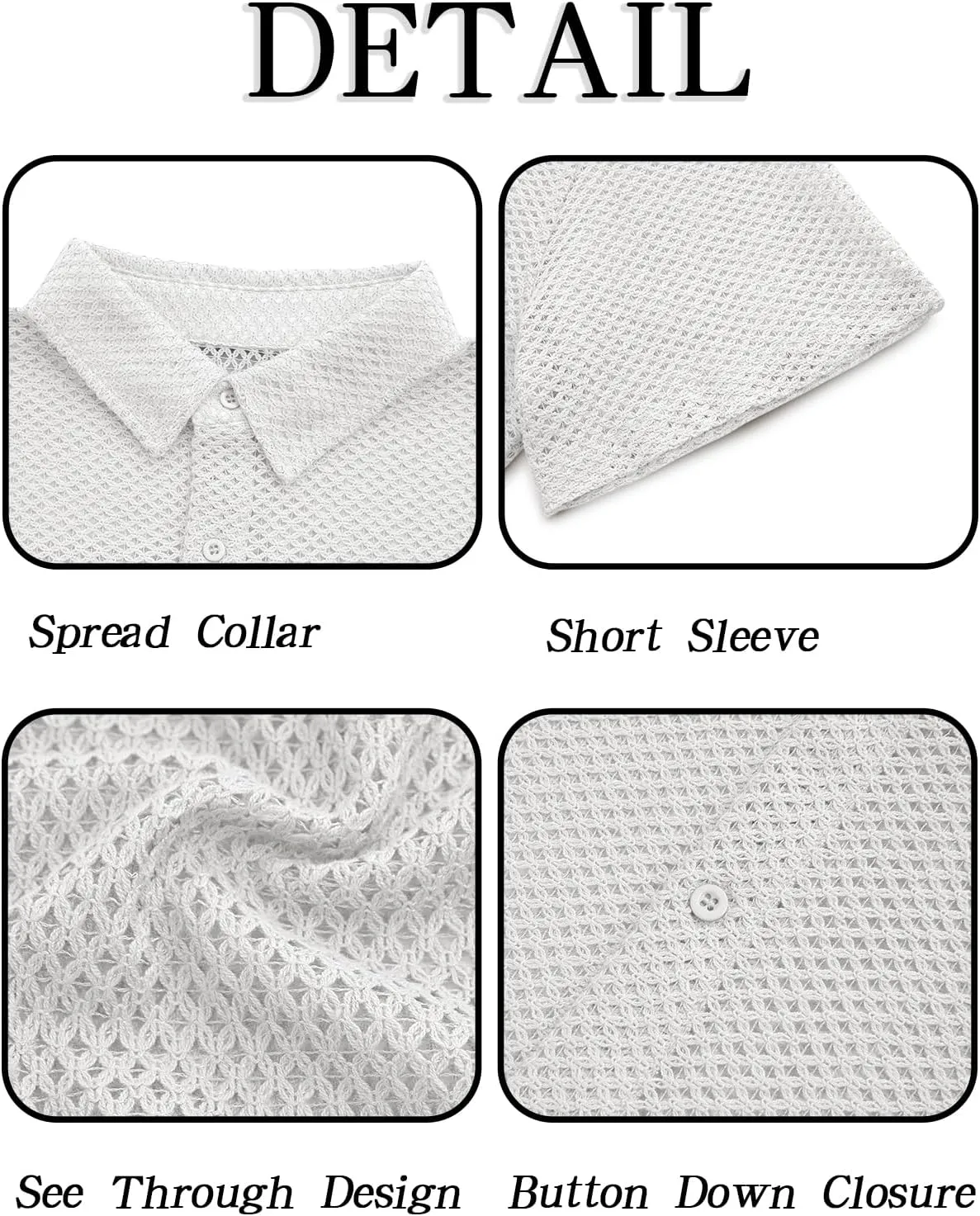 Runcati Mens Button Down Shirt Knit Crochet Hollow Out Short Sleeve Sweater Casual Summer Tops