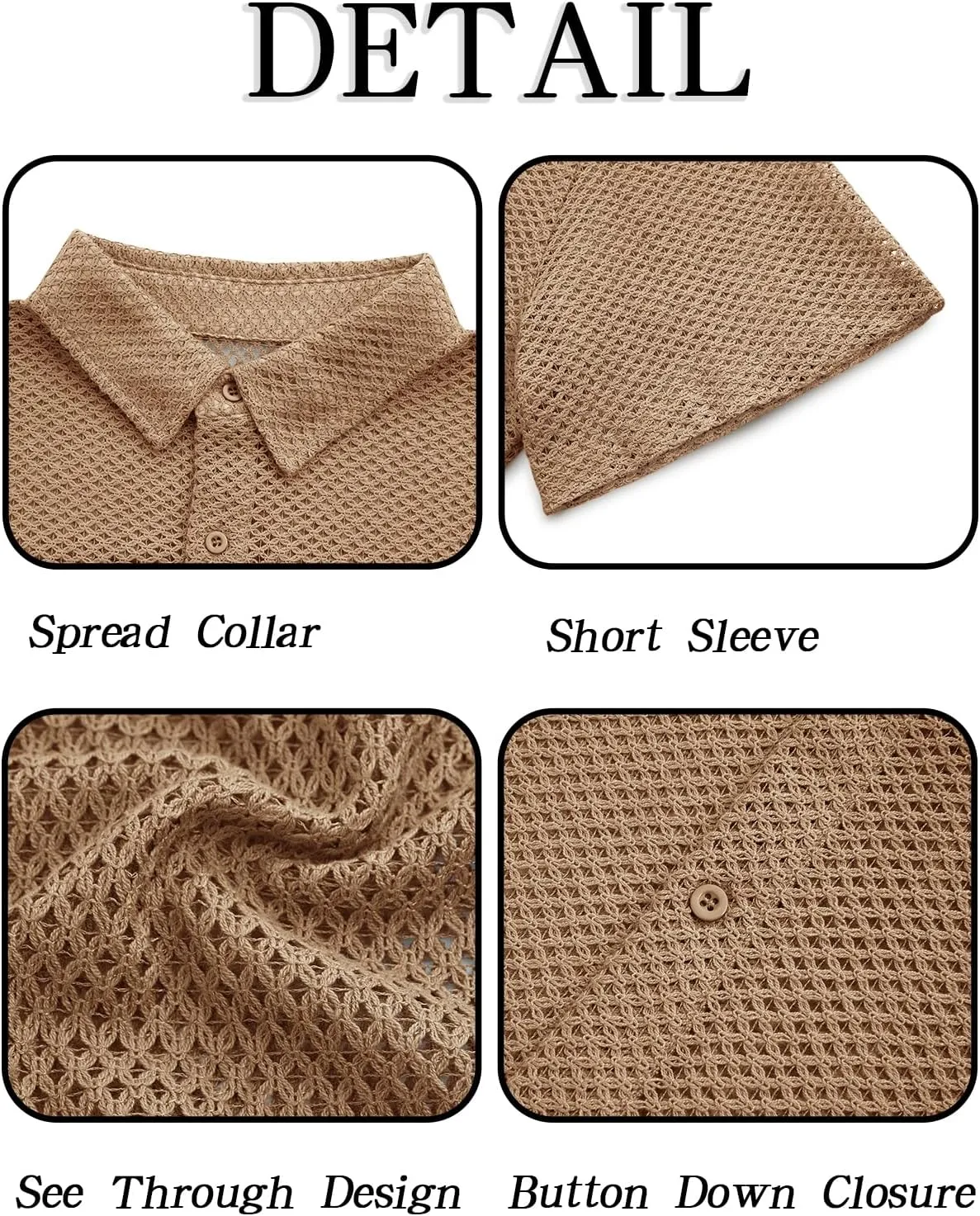 Runcati Mens Button Down Shirt Knit Crochet Hollow Out Short Sleeve Sweater Casual Summer Tops
