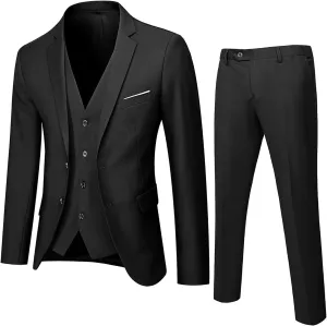 S-6XL Mens 3 Pieces Slim Fit Dress Suits Regular Fit Blazer Jacket & Vest & Pants Formal Sets Big and Tall Wedding Tuxedo