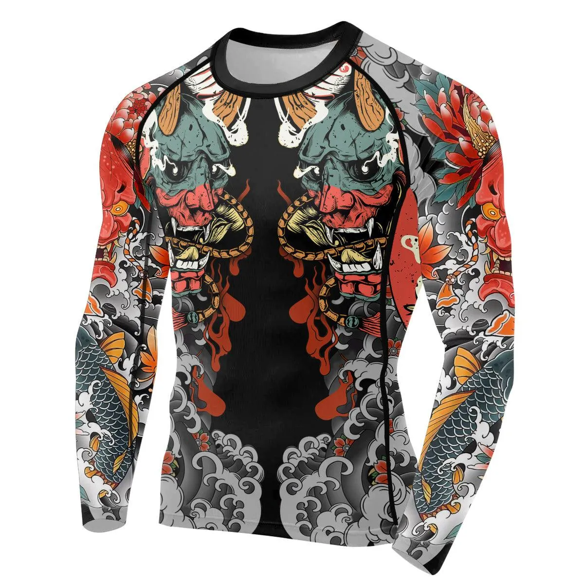 Samurai & Carp Men's Long Sleeve Rash Guard