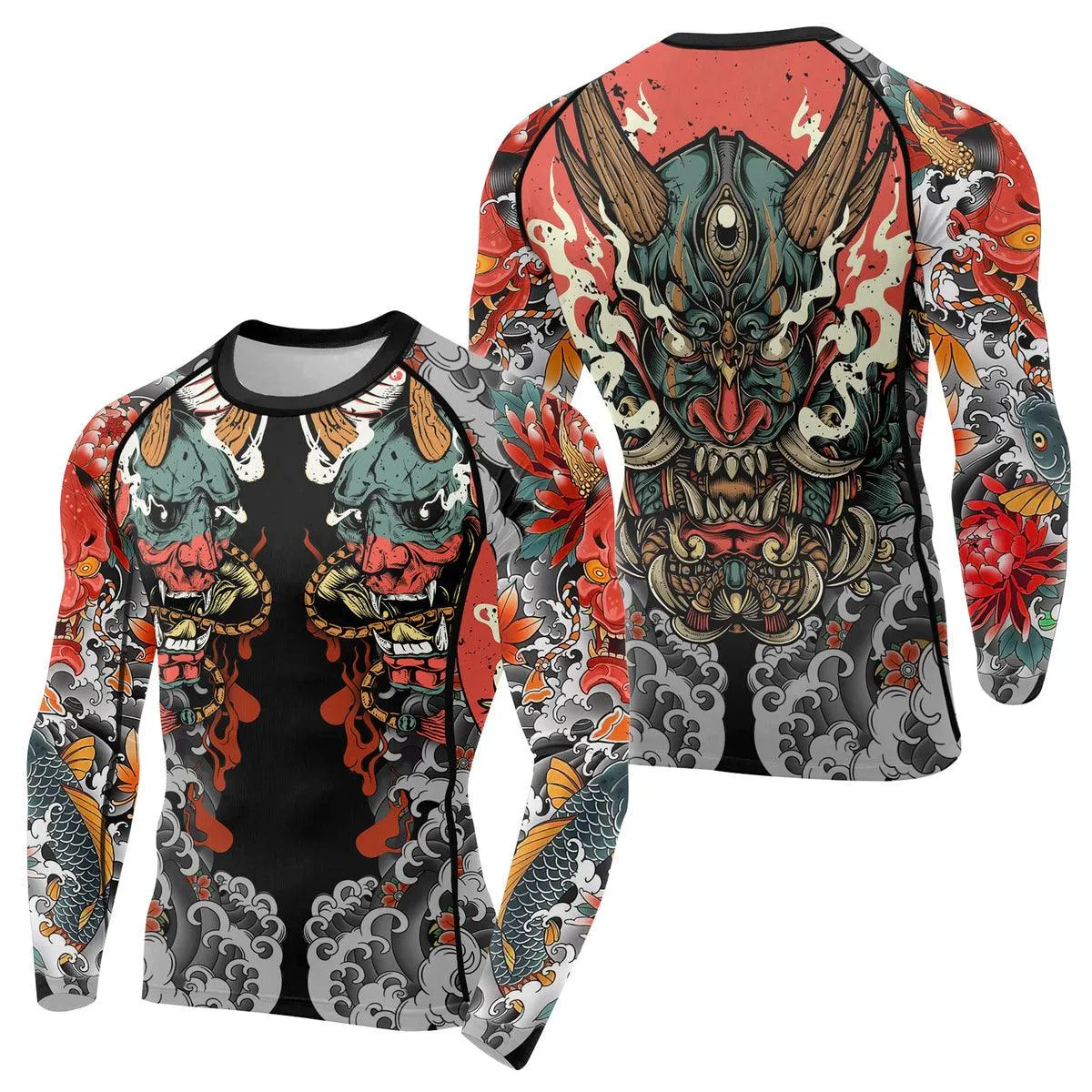 Samurai & Carp Men's Long Sleeve Rash Guard