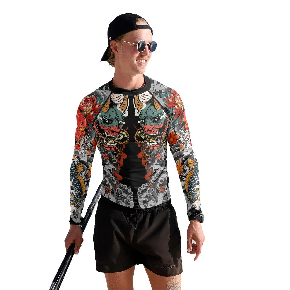 Samurai & Carp Men's Long Sleeve Rash Guard