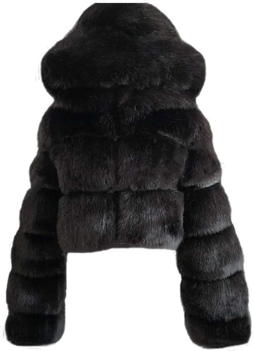 SEAOPEN Faux Fur Coats for Women Crop Hooded Warm Jackets Fashion Splicing Long Sleeve Jacket Winter Shaggy Outerwears
