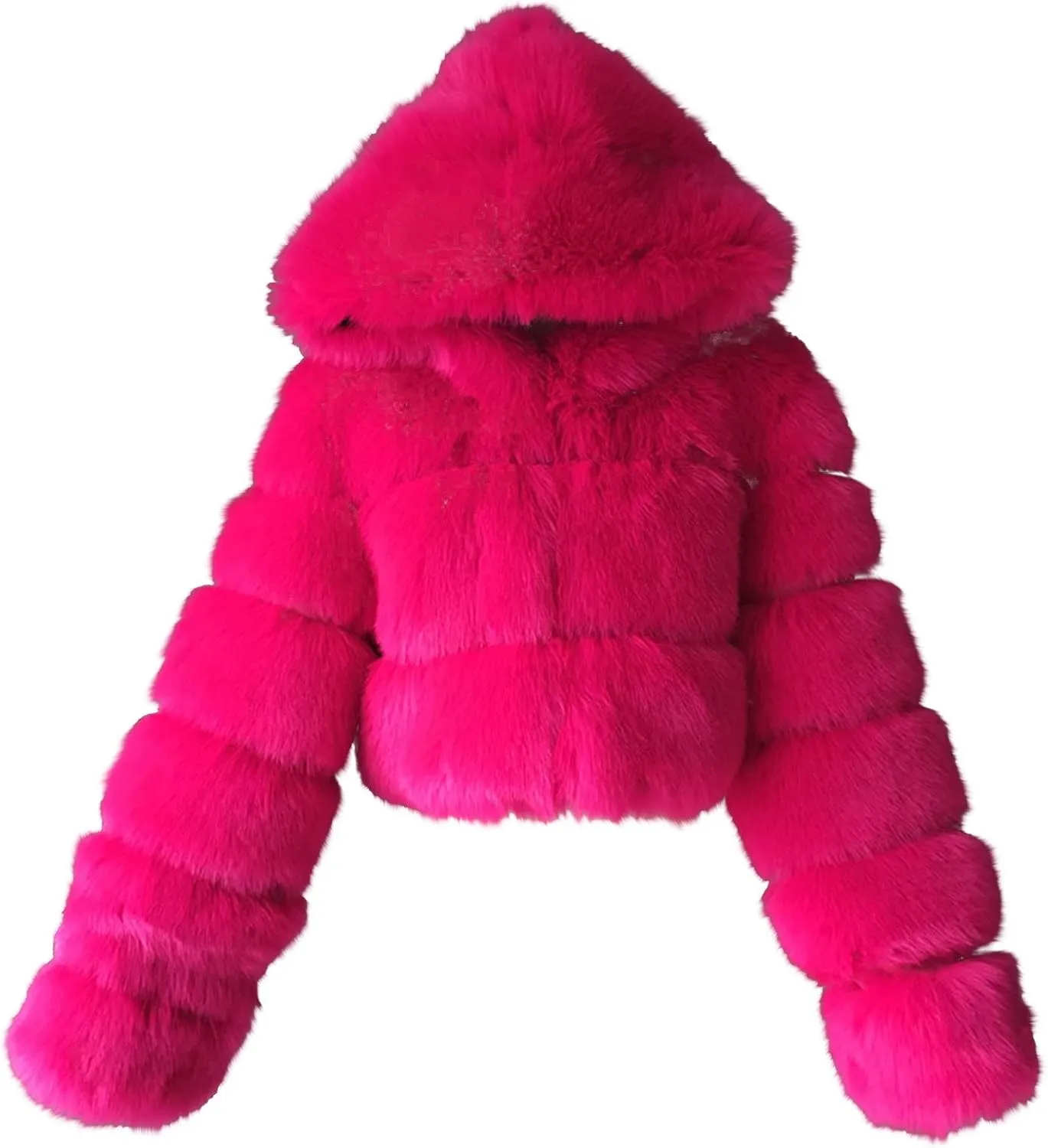 SEAOPEN Faux Fur Coats for Women Crop Hooded Warm Jackets Fashion Splicing Long Sleeve Jacket Winter Shaggy Outerwears