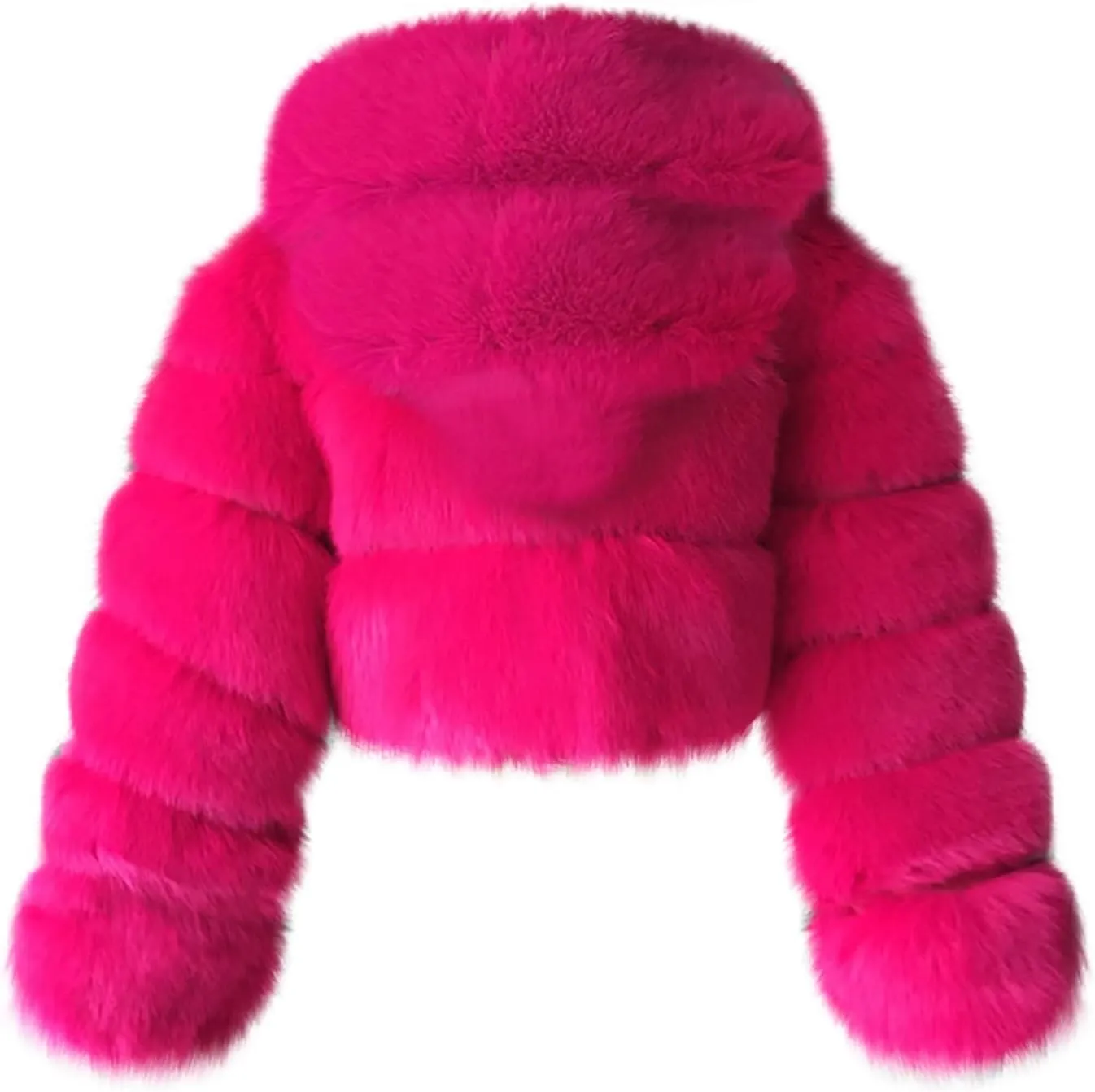 SEAOPEN Faux Fur Coats for Women Crop Hooded Warm Jackets Fashion Splicing Long Sleeve Jacket Winter Shaggy Outerwears
