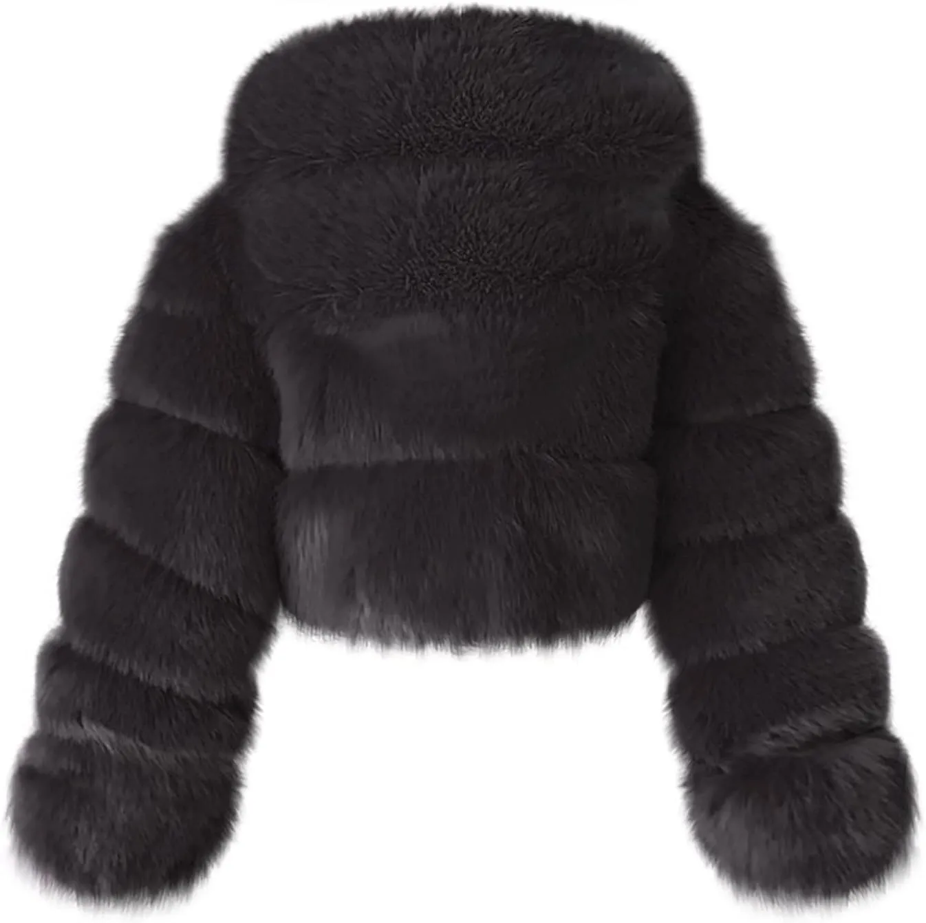 SEAOPEN Faux Fur Coats for Women Crop Hooded Warm Jackets Fashion Splicing Long Sleeve Jacket Winter Shaggy Outerwears