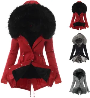SMIDOW Winter Coats For Women 2023 Parkas Fuzzy Fleece Lined Jackets Cold Weather Thicken Warm Puffer Coat With Faux Fur Hood