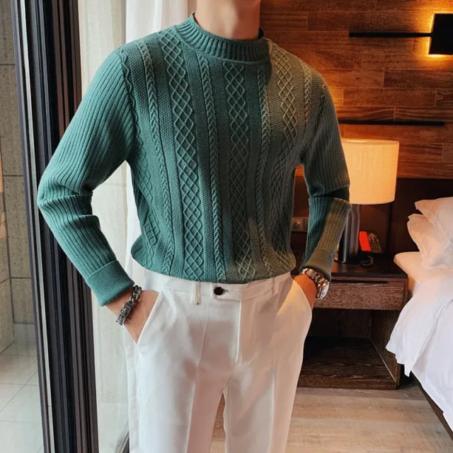 Solid Twist Knit Turtleneck Sweater