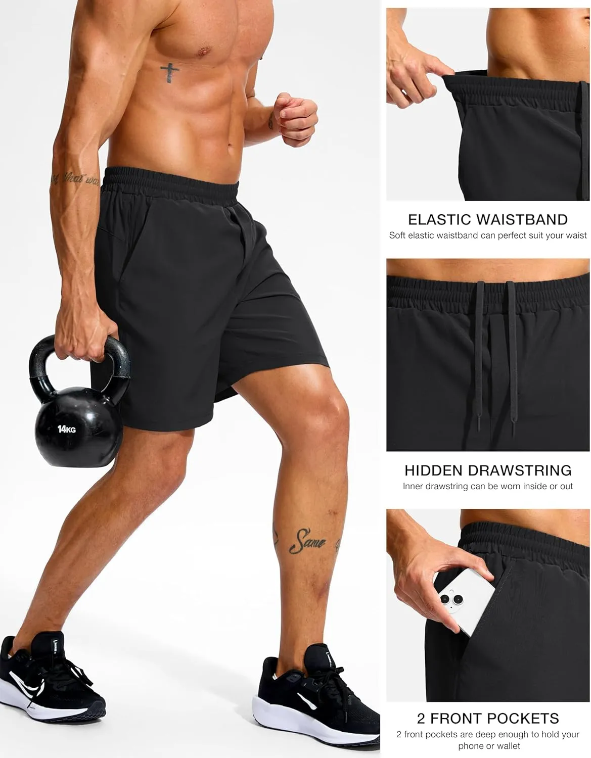 Soothfeel Men's Athletic Workout Shorts with Zipper Pocket 5"/7" Running Gym Shorts for Men Lightweight Quick Dry Tennis