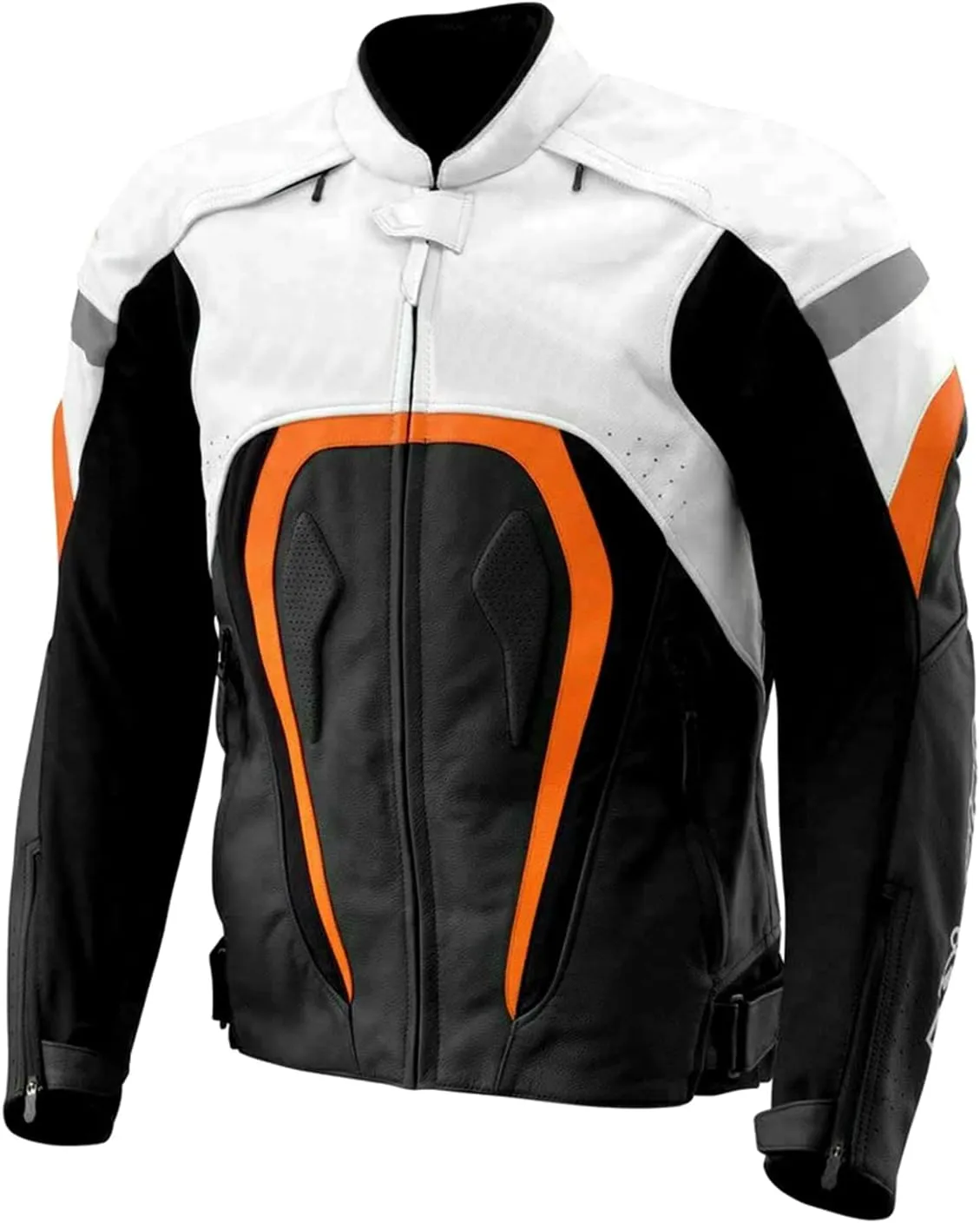 SpazeUp Mens Black & White Motorcycle Leather Jacket Biker Armor Motorbike Padded Jacket