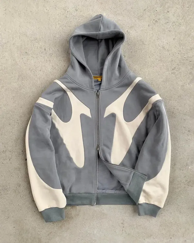 Streetwear Zipper Hoodie Mens Y2K Harajuku Hip Hop Retro Patchwork Oversized Hoodie Sweatshirt New Gothic Jacket Coats Clothing