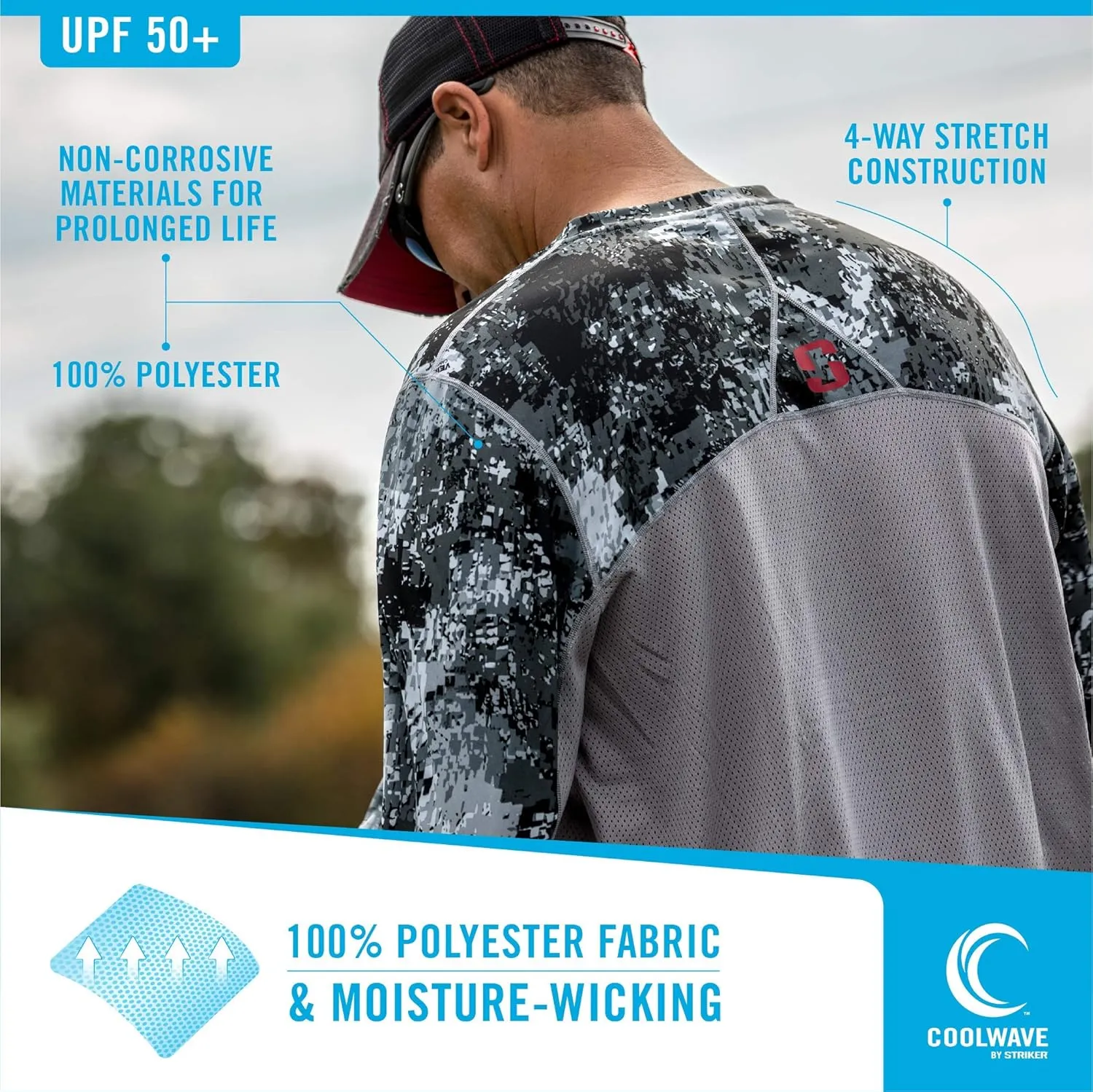 Striker Men's Triumph UPF 50  Ultralight Moisture Wicking Fishing Shirt - Active Long-Sleeve Top w/Vented Underarms & Back