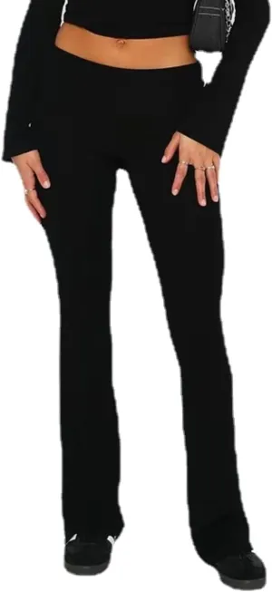 Sumleno Women Y2k Skinny Pants Flare Leggings Low Rise Fold Over Waist Bootcut Stretchy Yoga Sweatpants Lounge Streetwear
