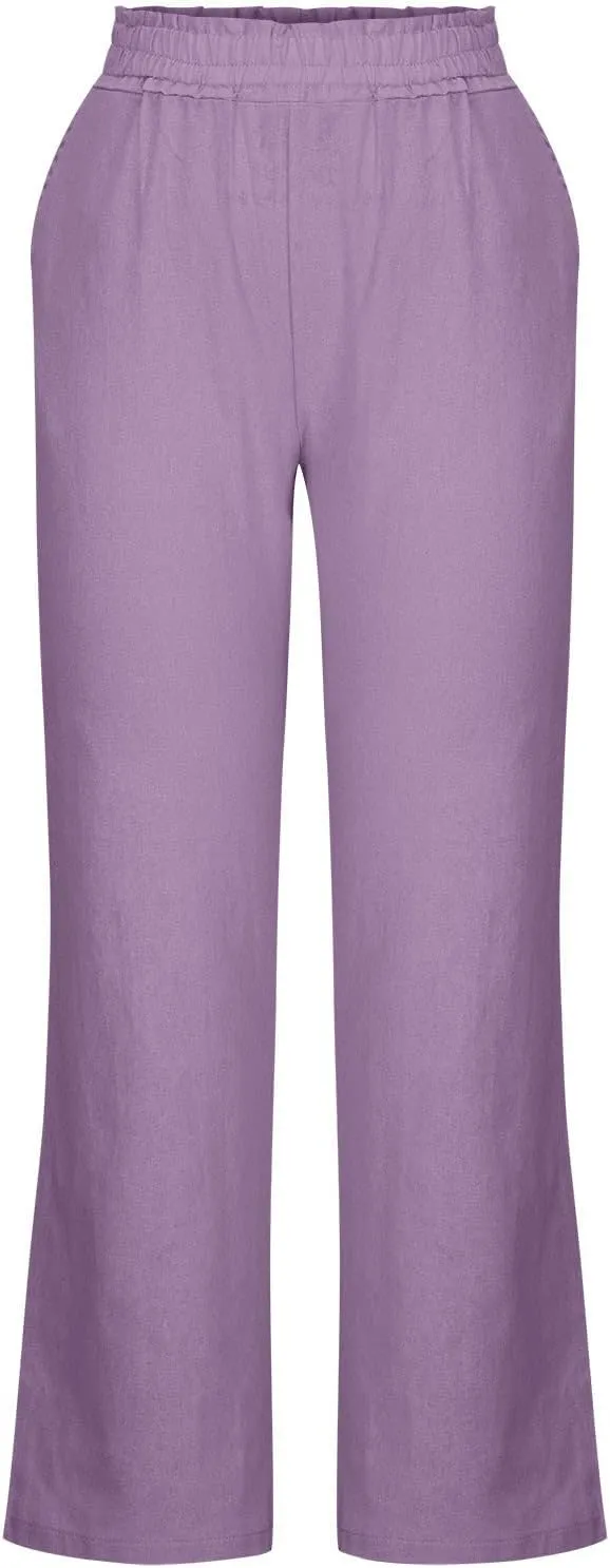 Summer High Waisted Trousers for Women Casual Cotton Linen Palazzo Pants Wide Leg Long Lounge Trousers with Pockets