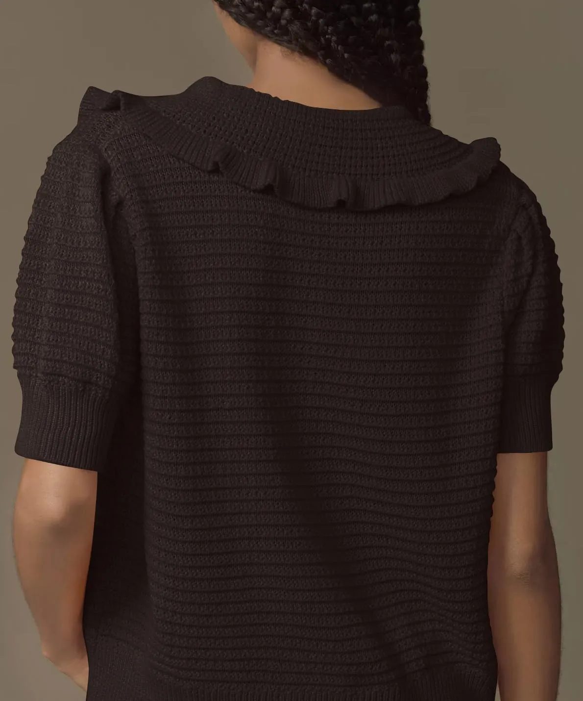 Summer Ruffle Collar Cardigan Sweater for Women Cute Short Sleeve Sweater Tops Button Open Front Cardigans