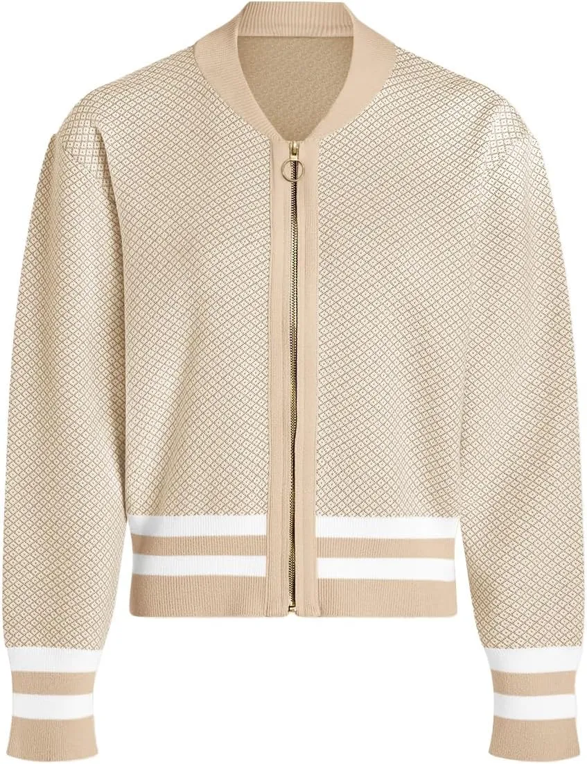 SuperPrity Womens Cardigan Sweaters Long Sleeve Zip Up Lightweight Knit Jacket Casual Baseball Coat 2024 Trendy Fall Clothes