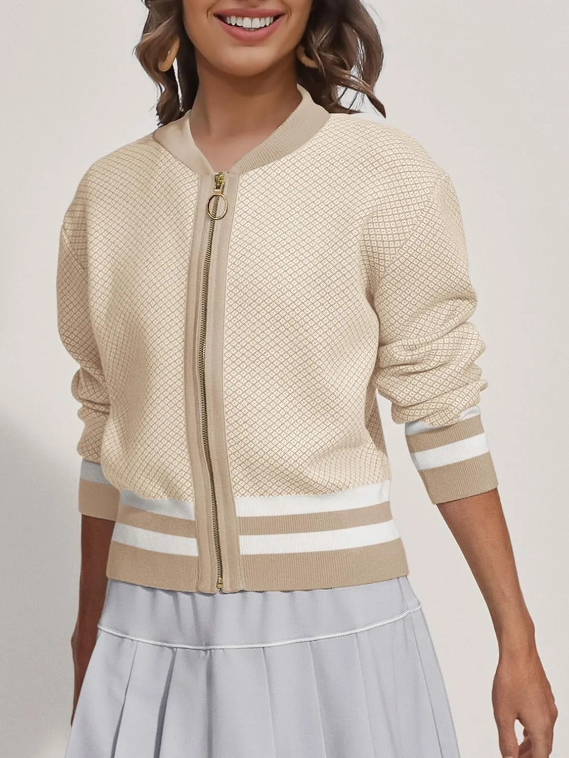 SuperPrity Womens Cardigan Sweaters Long Sleeve Zip Up Lightweight Knit Jacket Casual Baseball Coat 2024 Trendy Fall Clothes