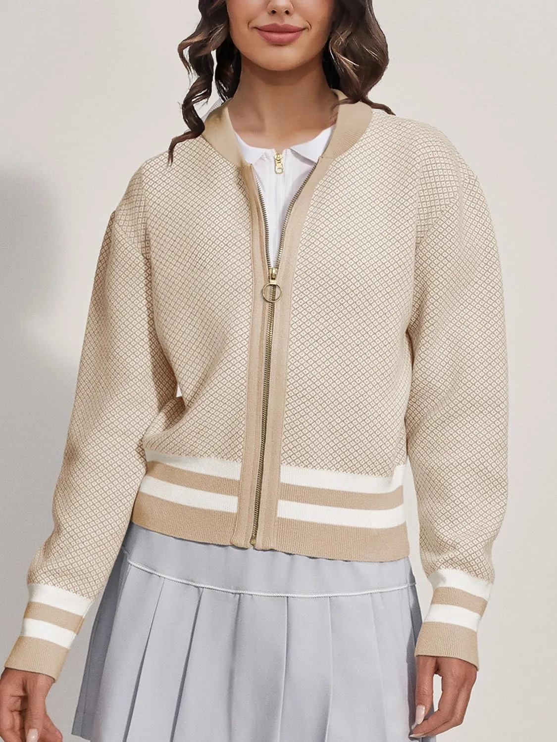 SuperPrity Womens Cardigan Sweaters Long Sleeve Zip Up Lightweight Knit Jacket Casual Baseball Coat 2024 Trendy Fall Clothes