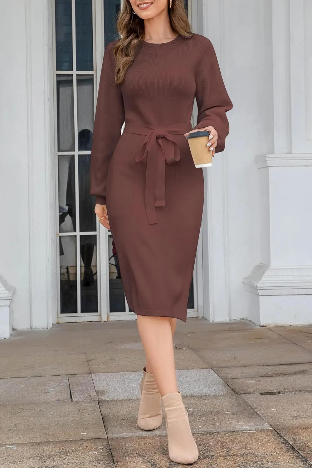 Sweater Dress for Women Long Sleeve Crewneck Pullover Dresses Womens 2024 Fall Winter Fashion Casual Knit Sweaters