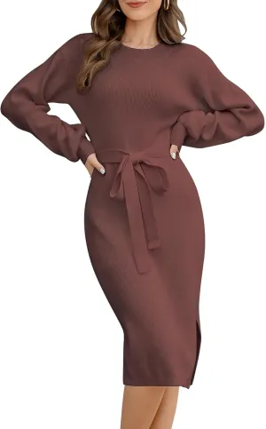 Sweater Dress for Women Long Sleeve Crewneck Pullover Dresses Womens 2024 Fall Winter Fashion Casual Knit Sweaters